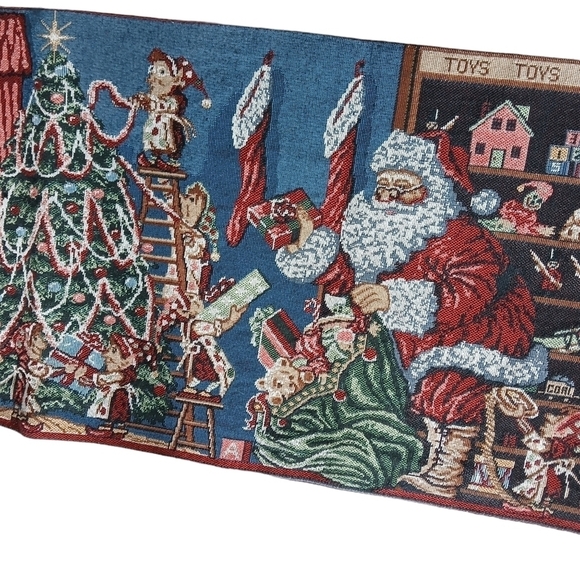 Christmas Runner For Table Manual Woodworkers & Weavers Santa & Elves Holiday - Picture 11 of 16